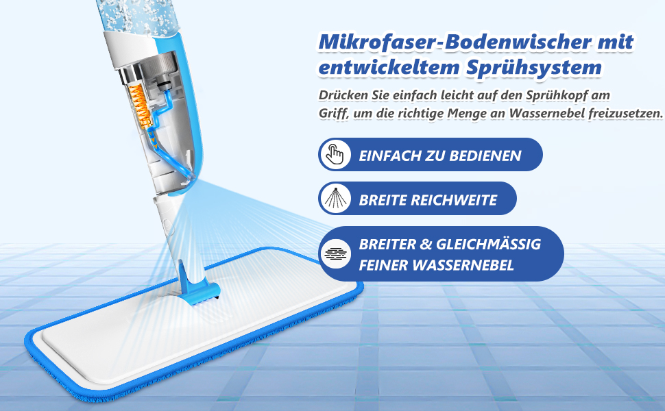 Швабра з розпилювачем MANGOTIME: швабра з розпилювачем, моп, швабра для підлоги з баком для води та 3 насадки для миття більшості поверхонь (біла)