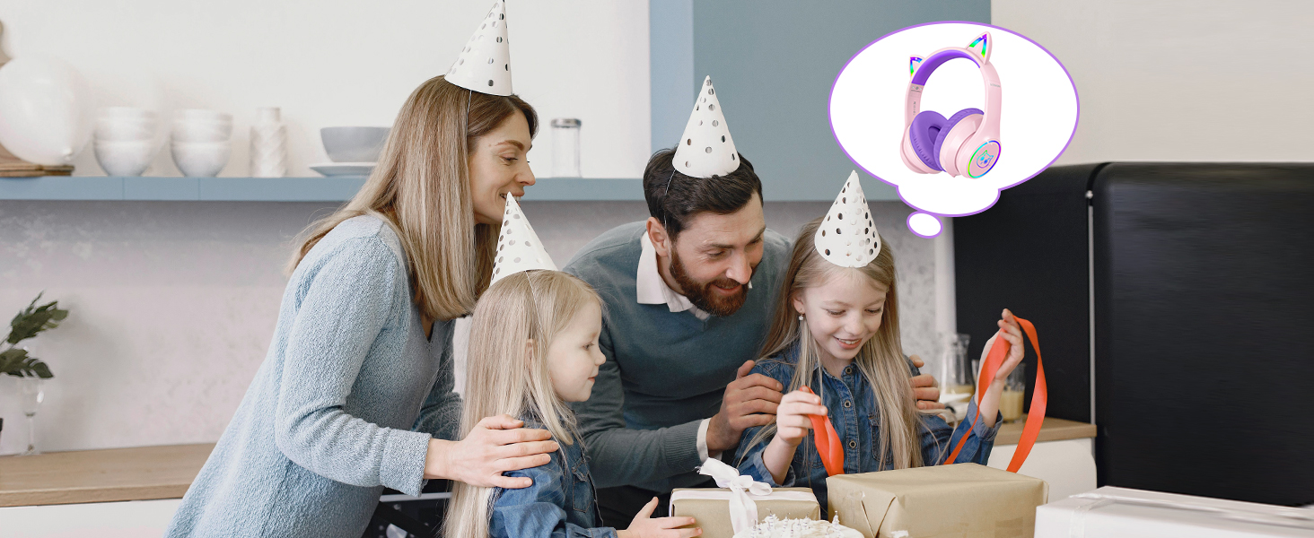 Дитячі навушники LOBKIN Bluetooth Over-Ear з чохлом, бездротові та провідні, для дівчаток, складні, регульовані, для школи та подорожей (рожево-фіолетові)