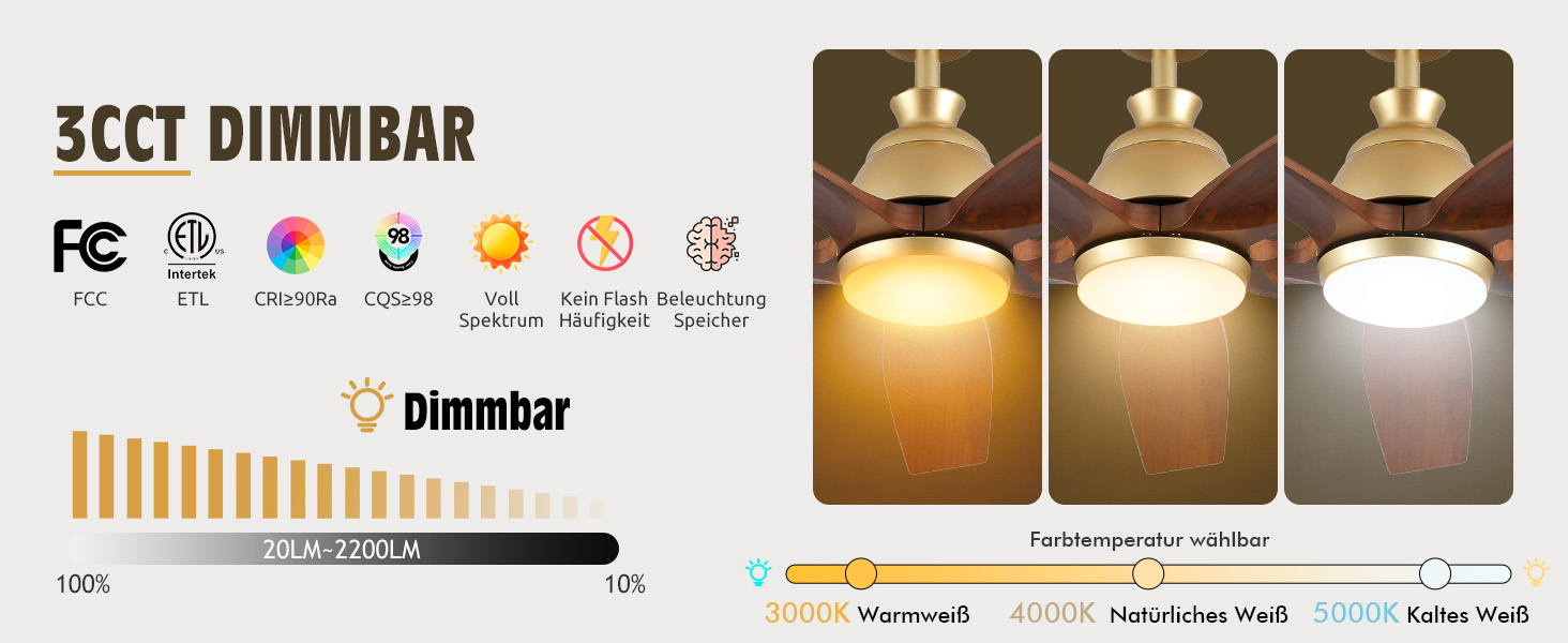 Дзеркальний вентилятор для стелі з дерева, без освітлення, з пультом керування, тихий, для вологого приміщення, 132 см (52 дюйми), коричневий, 5 лопатей