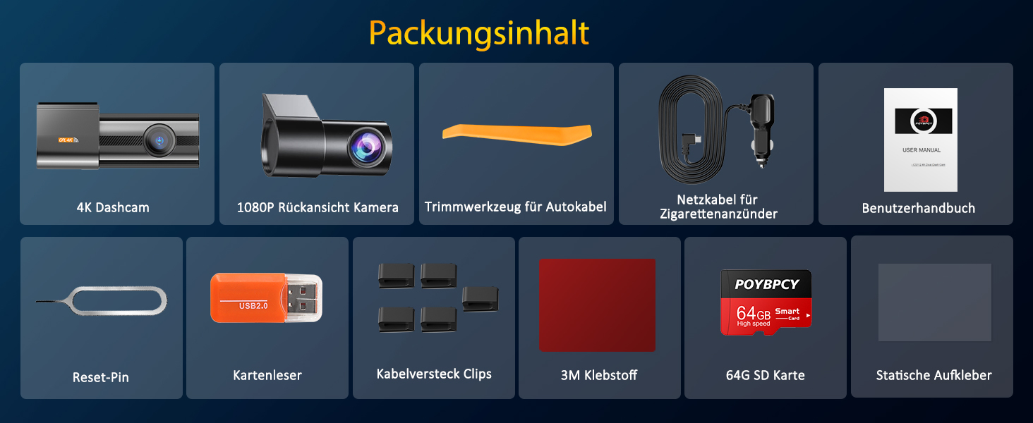 Відеореєстратор Auto Dashcam 4K WiFi з SD 64GB, 360° обертання, CPL, Super Night Vision, WDR, 170° та G-Sensor