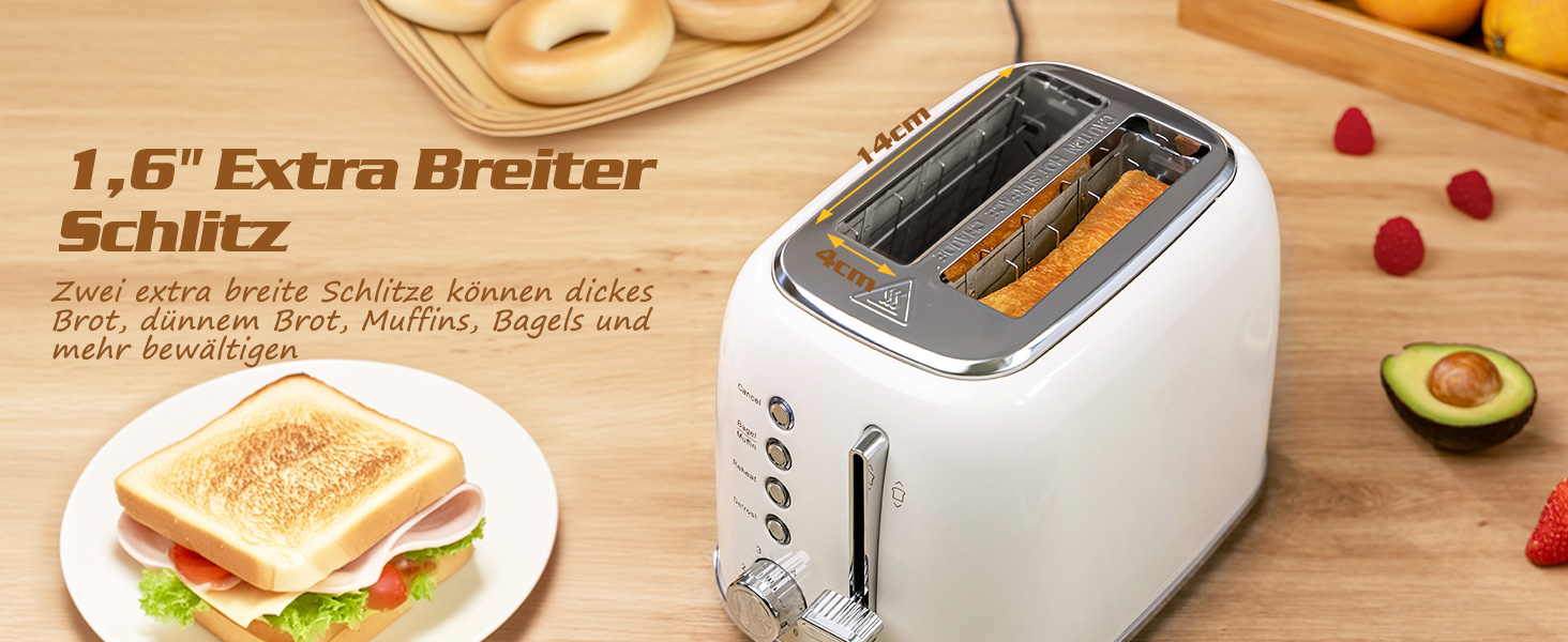 Тостер Aigostar 2-х секційний, Ретро, Кремовий, 800W, 6 рівнів підсмажування, Функції: Bagel, розморожування, підігрів, відміна