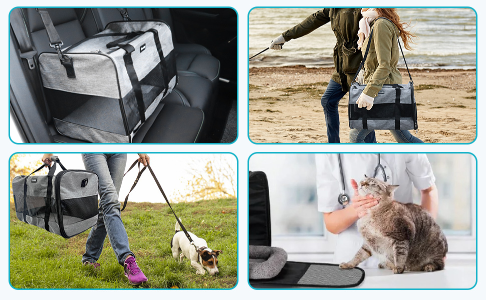 Транспортна сумка для котів та собак, дихаюча та складна, транспортна переноска з регульованим плечовим ременем, знімна плюшева матрацна подушка (Сірий, L)