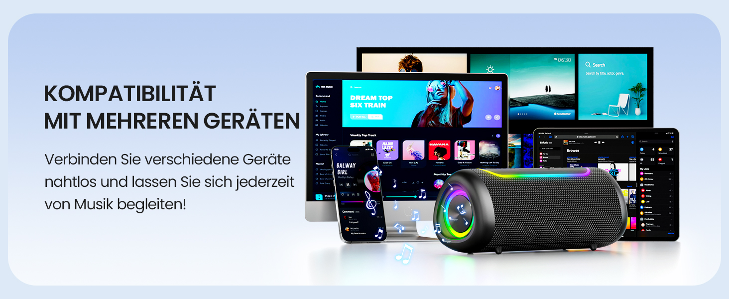 Портативна Bluetooth колонка UOHHBOE 30W з RGB підсвічуванням, TWS Stereo, 24 години роботи, IPX5 водонепроникність