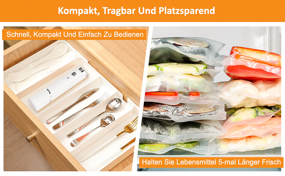 Вакуумний пакувальник FNITAER: компактний апарат для швидкої вакуумної упаковки продуктів, комплект з 20 великих пакетів