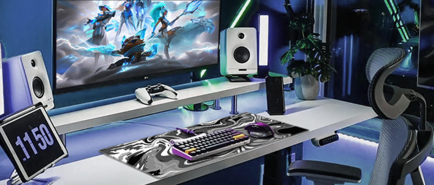 Ігровий килимок для миші Abetcabe Gaming XXL, підкладка на стіл 900 x 400 мм, чорно-сірий Fluid