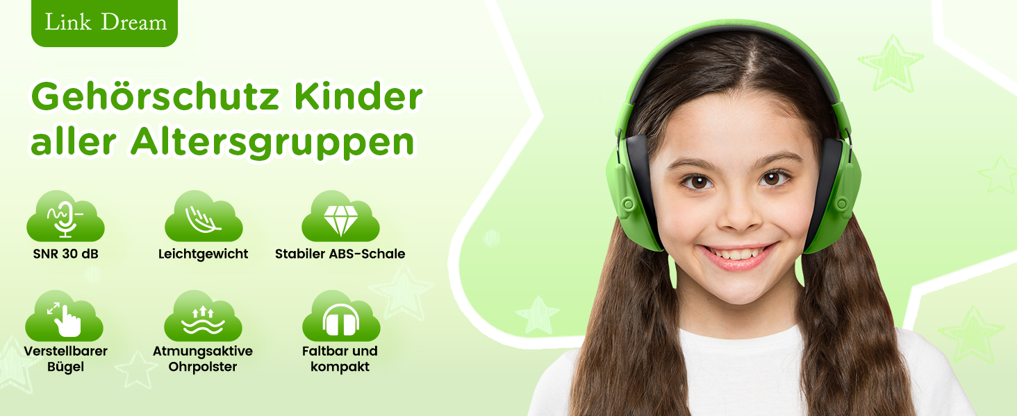 Навушники шумозахисні для дітей Link Dream, SNR 30dB, для аутизму, подорожей, навчання (блакитний/зелений)