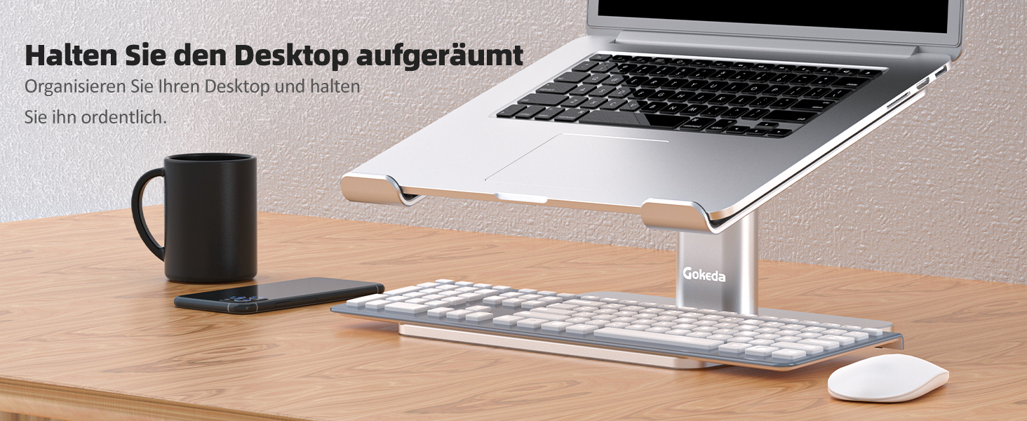 Підставка для ноутбука GOKEDA, ергономічна регульована, з алюмінієвого сплаву, сумісна з MacBook, Dell, HP, Lenovo, Samsung (11-17 дюймів), срібна
