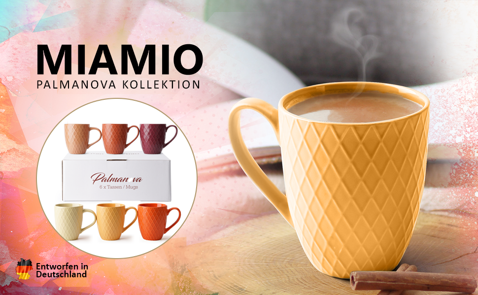 MIAMI – 6 x 400 ml – Coffee Cup Set/Mug – Modern Matte Ceramic Cup – Large Coffee Cup – Palmanova Collection (Magma)