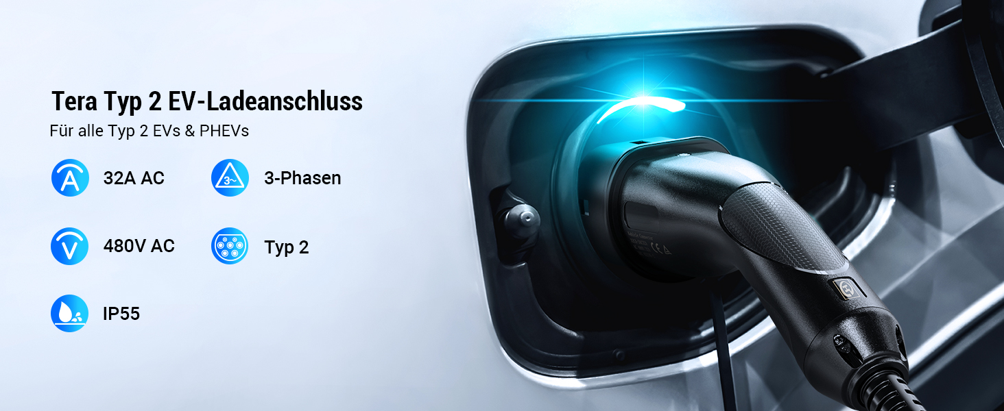 Кабель для зарядки електромобіля Tera EV Typ 2 22kW 32A 7.5м 3-фазний Mennekes IP55
