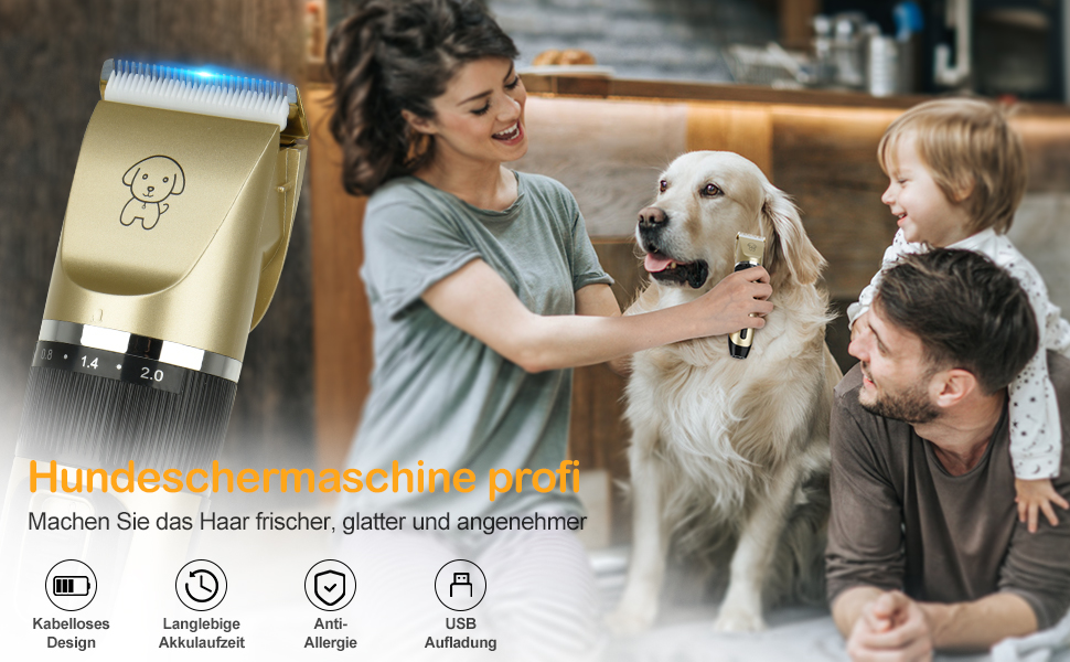 Професійна машинка для стрижки собак Leise, IPX7, бездротова, для довгої та густої шерсті, чорна