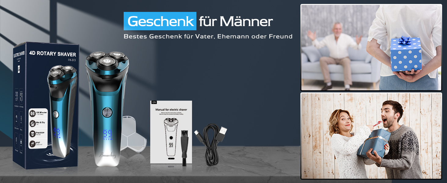 Електричний чоловічий бритва з тримером, USB-C, 120 хв роботи (блакитний)