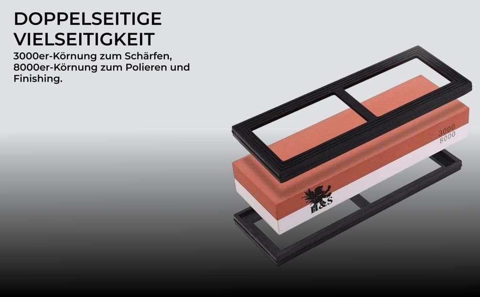 Набір точильного каміння H&S з неслизьким гумовим тримачем: двосторонній точильний камінь та брусок, зернистість 3000/8000, точилка для ножів, набір точильних каменів, мастильний камінь 10000, сталевий брусок