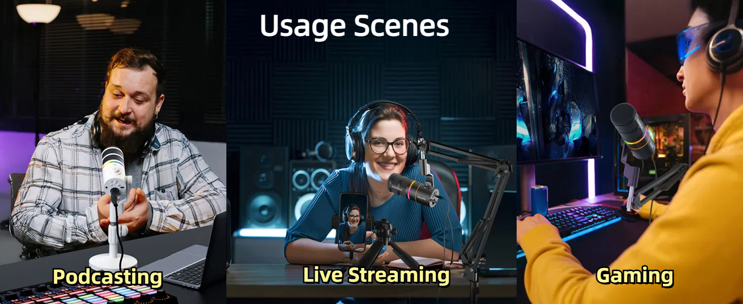 Мікрофон Comica D10 EIN з підсвічуванням RGB, XLR/USB, для стрімінгу, TikTok, подкастів та запису голосу. Сумісний з PC, Smartphone, Computer, Mac, PS4/5.