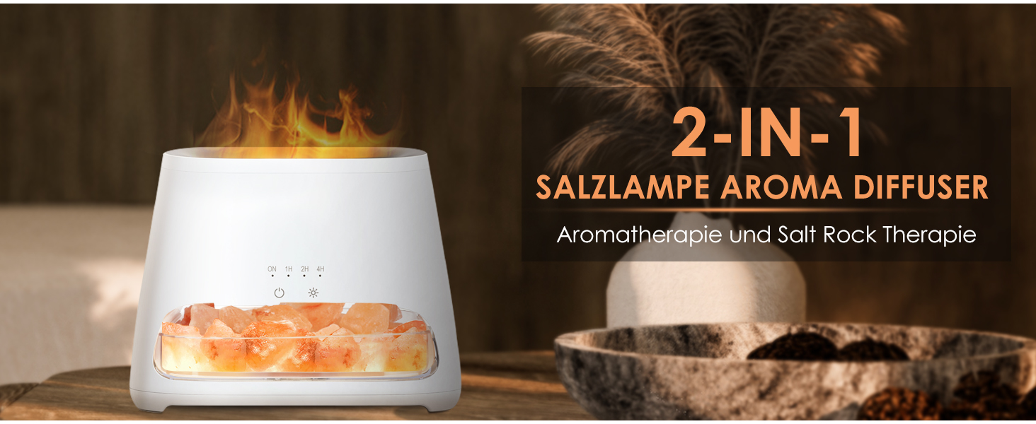 SALKING Аромадифузор 2-в-1 з підсвічуванням, ефект полум'я, для ефірних олій, 150 мл (білий)