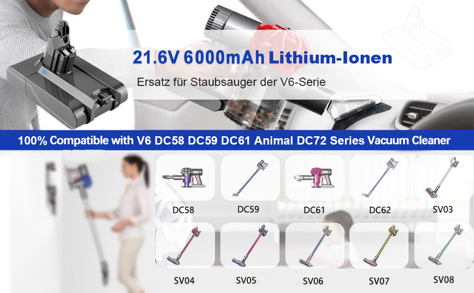 Замінний акумулятор Dyson V6 6000mAh (DC58, DC62, DC59, DC61, DC72, DC74, SV03, SV05, SV06, SV07, SV09) + 2 фільтри
