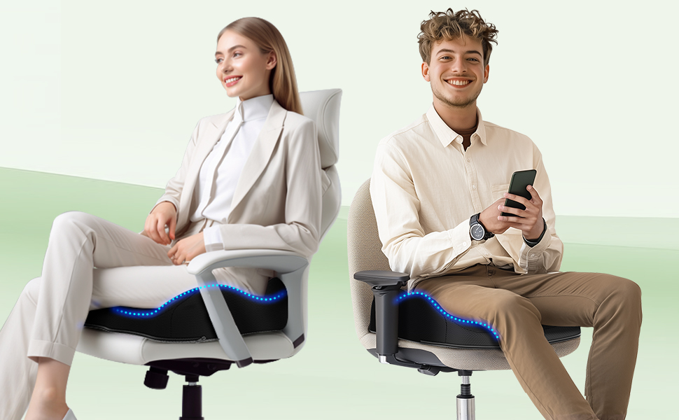 Подушка для сидіння з Memory Foam для куприка, ергономічна, для офісу, дому, авто та інвалідного візка. Захист від болю в куприку, протиковзка основа, чорний колір.