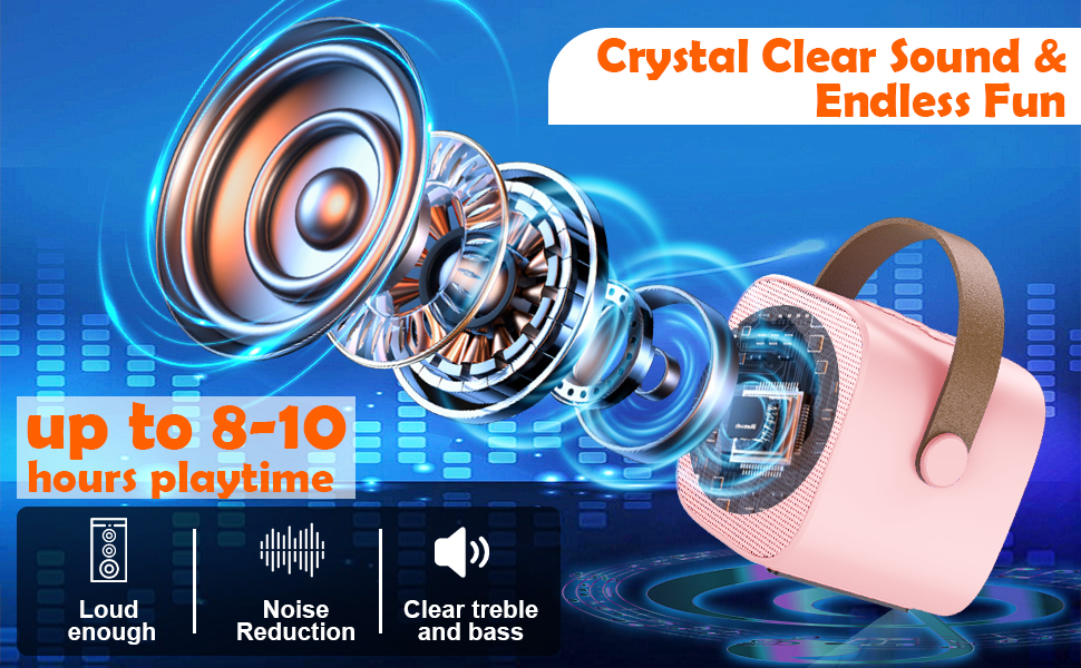 Дитяча караоке-машина з 2 мікрофонами, Bluetooth, LED-підсвітка, для дівчаток та хлопчиків 3-12 років, рожева