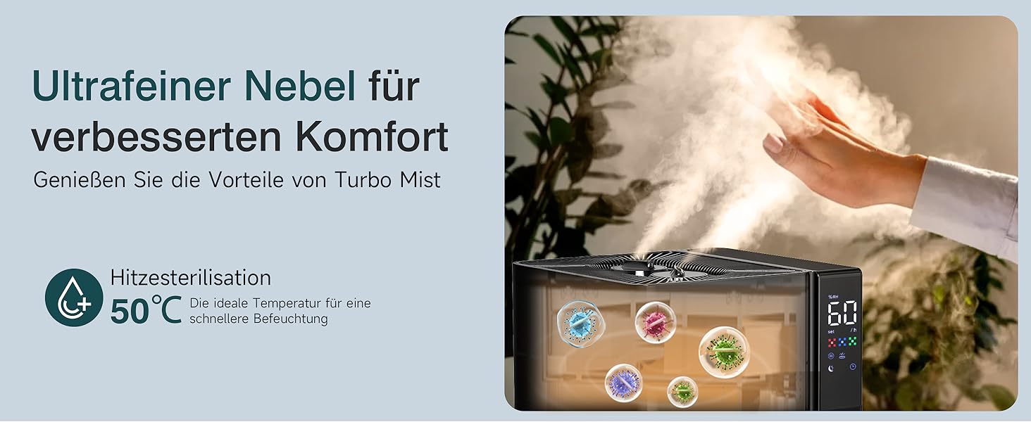 Зволожувач повітря для великих приміщень 20L, теплий та холодний туман, зволожувач до 280м², 360° ультразвуковий зволожувач, для спальні/вітальні/офісу/рослин/комерційного використання, чорний