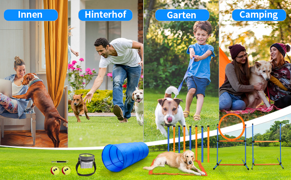 Набір для аджиліті для собак, 65 предметів: тунель, перешкоди, фігури для слалому, кільце для стрибків, м'ячики, переносна коробка, сумка для ласощів, сумка для перенесення