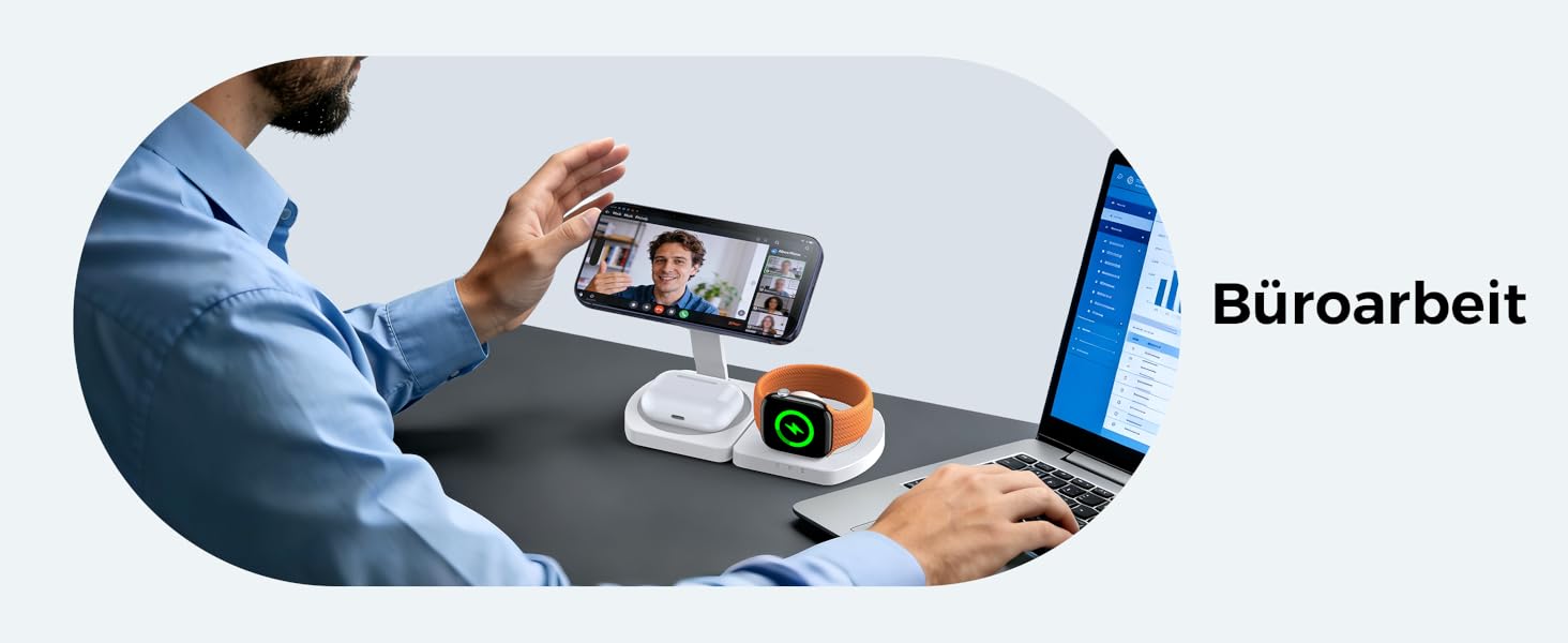 Бездротова зарядка Induktive для iPhone (MagSafe) 3-в-1: Apple Watch, AirPods, iPhone 17 Air/16/15/14/13/12 (Білий)