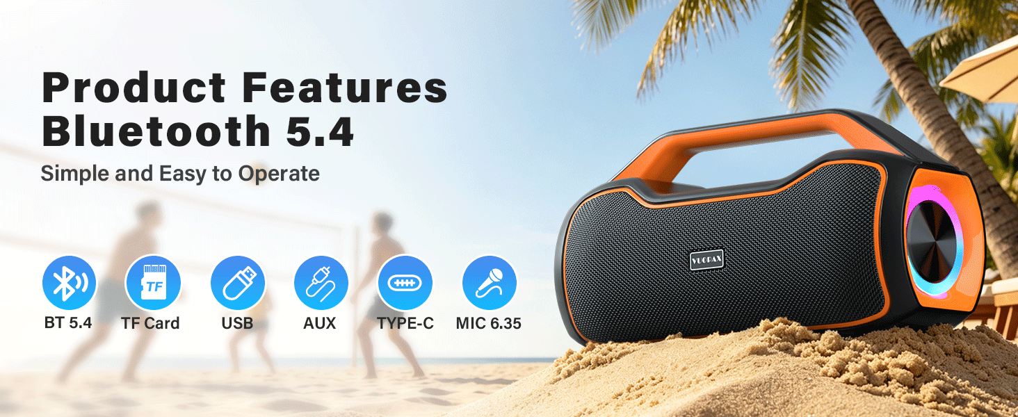Bluetooth колонка портативна 120W з басами, водонепроникна IP65, підтримка DSP/TWS/AUX/TF/BT5.4, для вечірок та пляжу (Чорна)