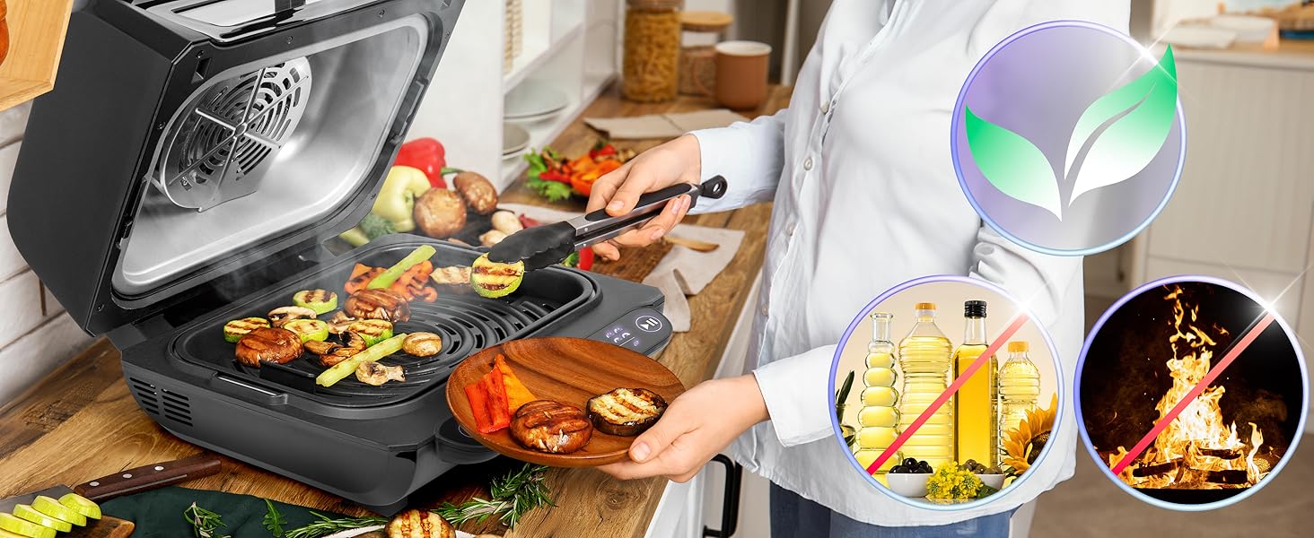 Фритюрниця Duronic XXL з 10л об'ємом та 2 камерами: подвійна фритюрниця без олії, Air Fryer для смаження без жиру (чорна)