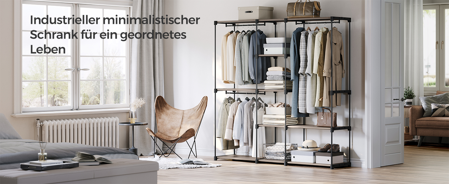 SONGMICS Шафа для одягу, вішалка для одягу, окрема гардеробна, з вішалкою для одягу, вішалка для одягу, полиці з тканини, металевий каркас, 182 x 43 x 182 см, RYG037B02 (Taupe)