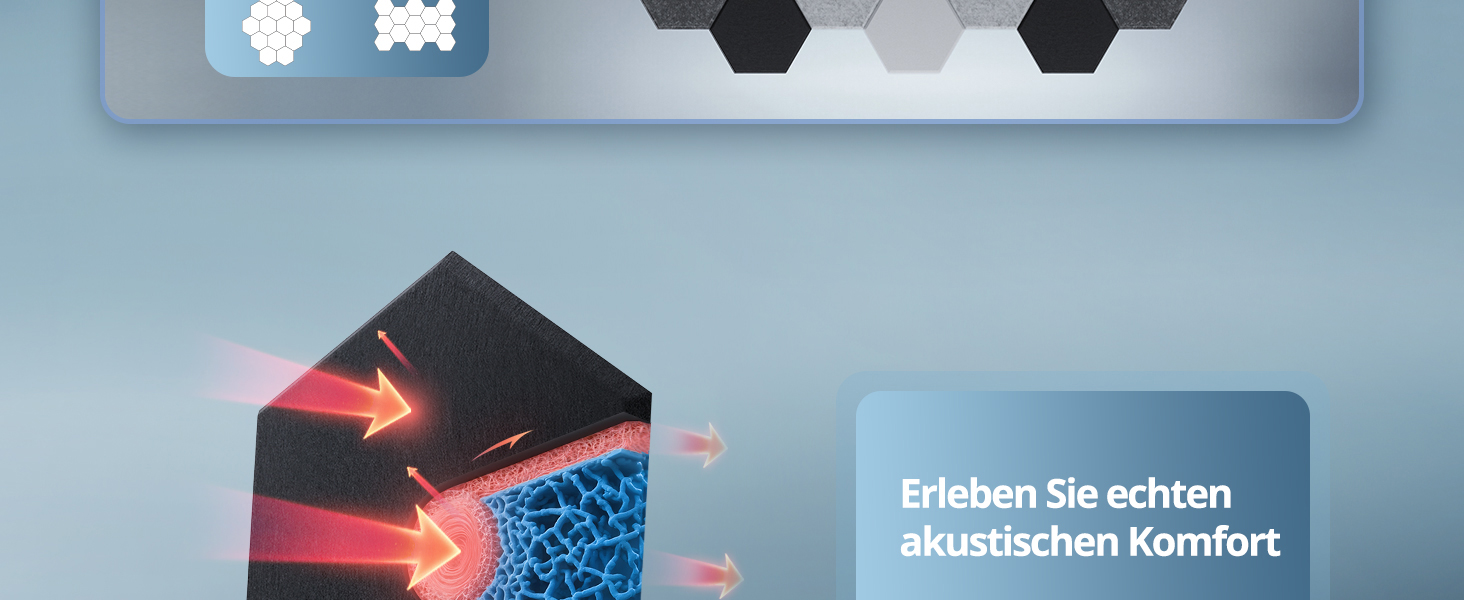 Акустичні гексагональні панелі самоклеючі, 12 шт. Поглинач звуку для студії, вітальні, геймерської зони та офісу, чорні, 30 x 26 x 0,9 см