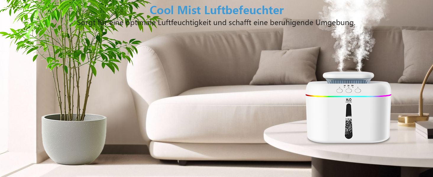 Зволожувач повітря 2L з нічним світлом для дитячої кімнати, рослин та дому (білий)