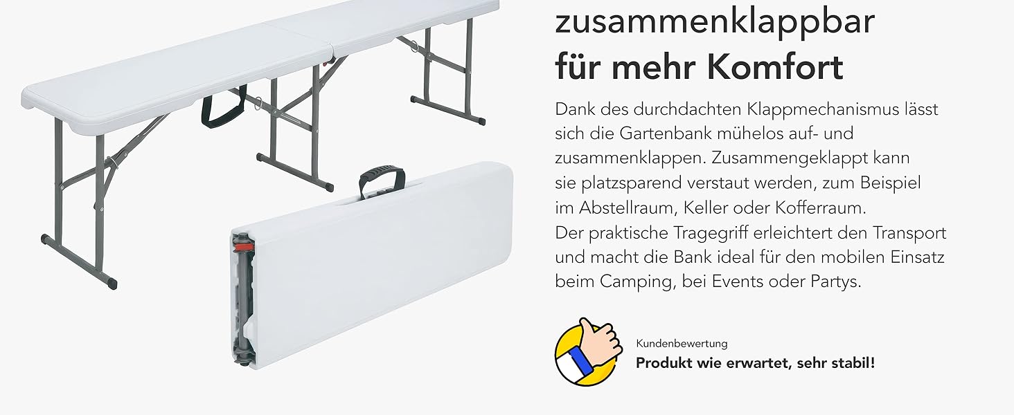 Зручний розкладний садовий стіл Floordirekt Buffettisch для відпочинку на терасі, балконі або кемпінгу - 183x76 см, матеріал: пластик, на 6 осіб