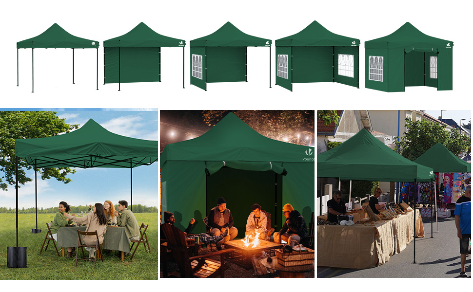 VOUNOT Gazebo 3x3m Waterproof Stable Winterproof, Pop Up Folding Gazebo with 4 Side Walls and 4 Sandbags, Party Gazebo Folding Garden Tent Party Tent, (Green)