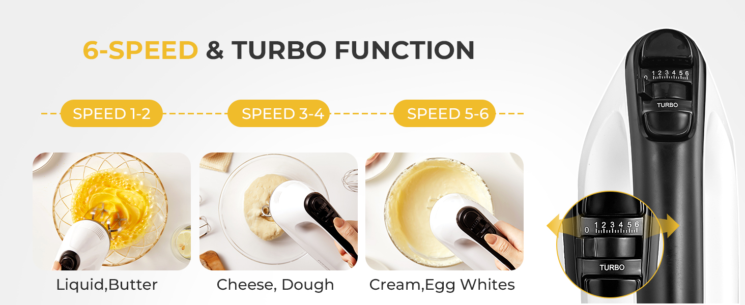 Електричний ручний міксер 400 Вт з 6 швидкостями та Turbo Boost, з набором аксесуарів, нержавіюча сталь, білий