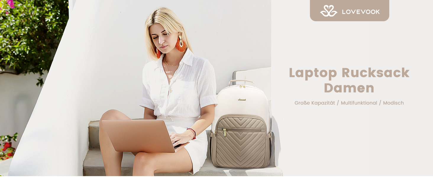 LOVEVOOK Рюкзак для ноутбука, жіночий, 17 дюймів, шкільний, для підлітків, водонепроникний, з USB-портом, для подорожей, університету, бізнесу, бежевий хакі