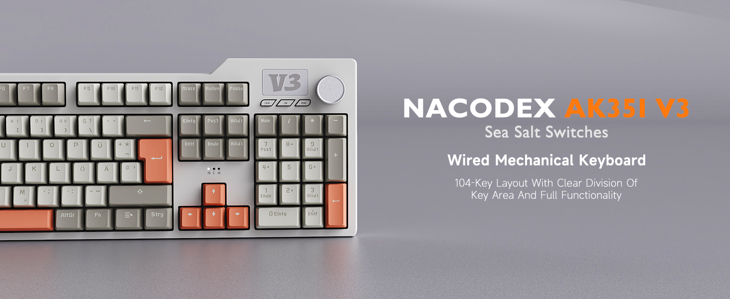 Механічна клавіатура NACODEX AK650 з регулюванням гучності та підсвічуванням. Ігрова клавіатура (Сірий, Бежевий, Оранжевий)