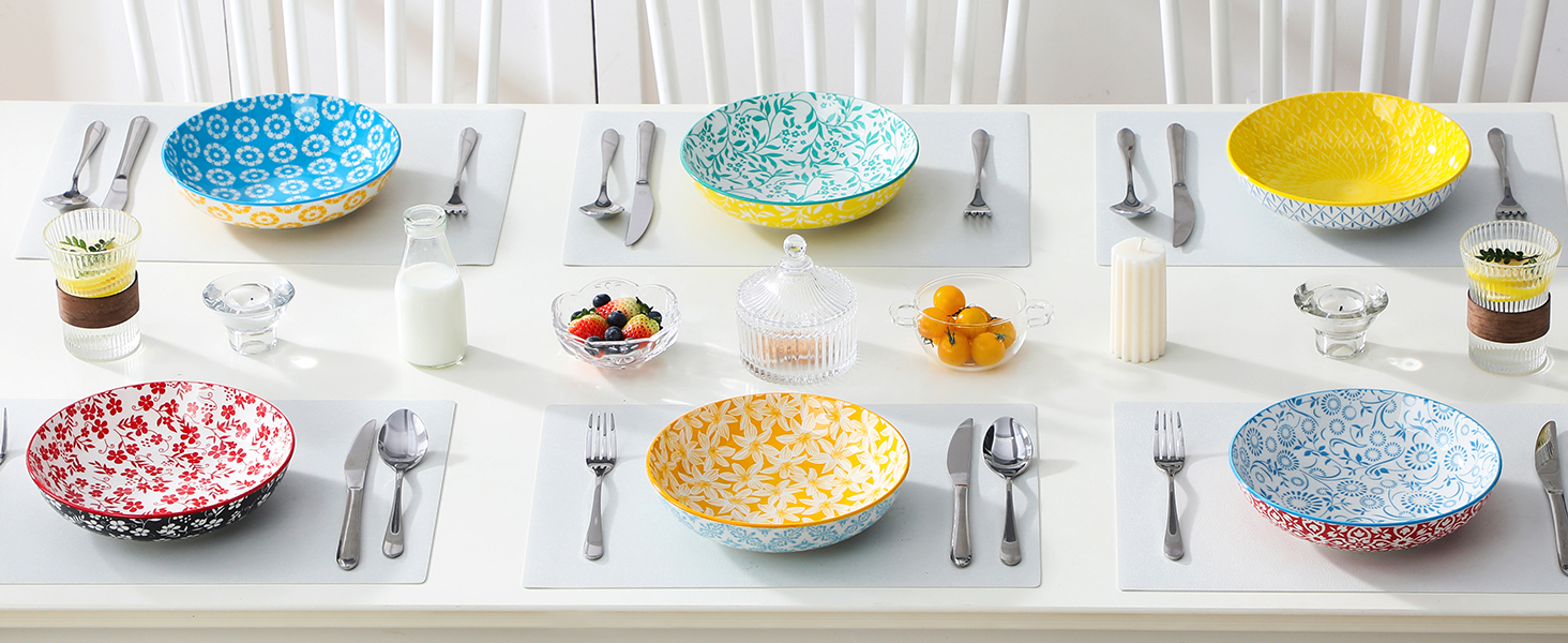 Набір супових тарілок Vancasso Selene, 6 шт, 1200 мл, з пастельного порцеляну – для супу, пасти, салатів, мікрохвильова піч