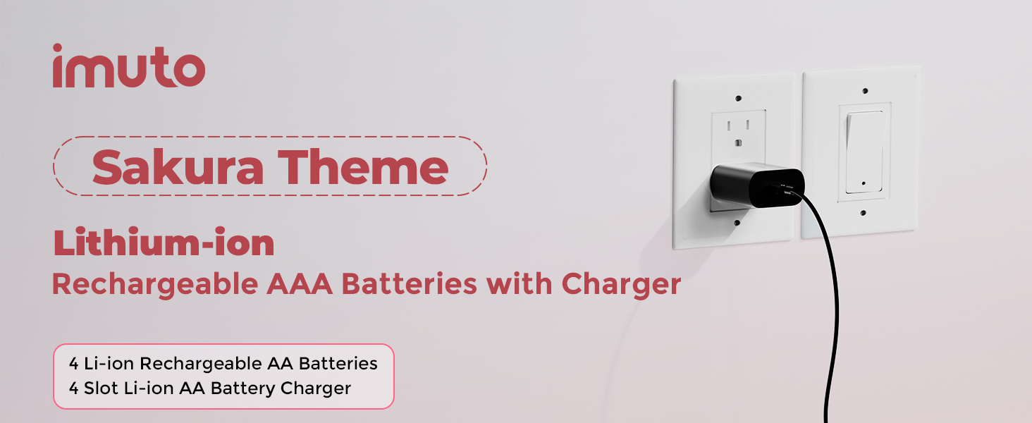 Імуто Акумулятори Li-Ion AA, 8 шт. з зарядним пристроєм, 2500 мWh, висока ємність, 1.5V, 1600+ циклів, низький саморозряд