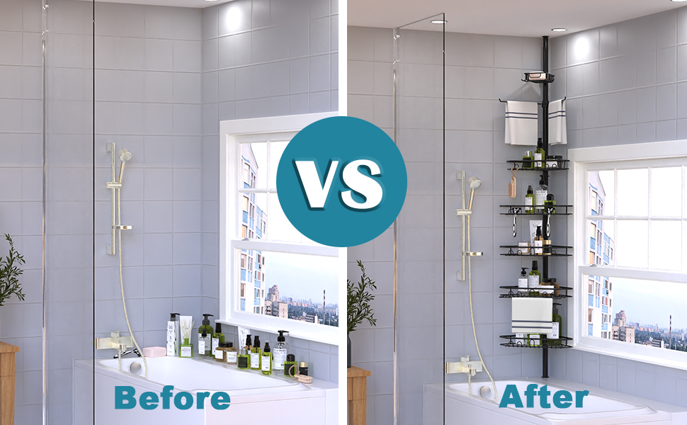 Настінна полиця для душу Bomclap з нержавіючої сталі, кутова, з тримачем для рушників, без свердління, чорна, 137-290 см