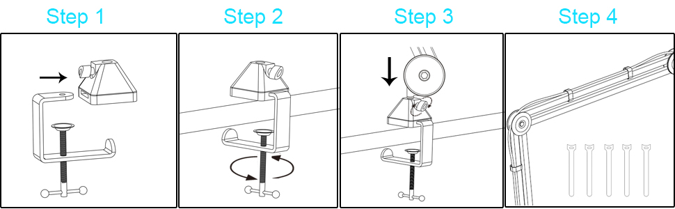 Кріплення для мікрофона на подовжувачі, регульоване, чорне. Сумісне з Blue Yeti, HyperX QuadCast. З адаптером 3/8' - 5/8'.