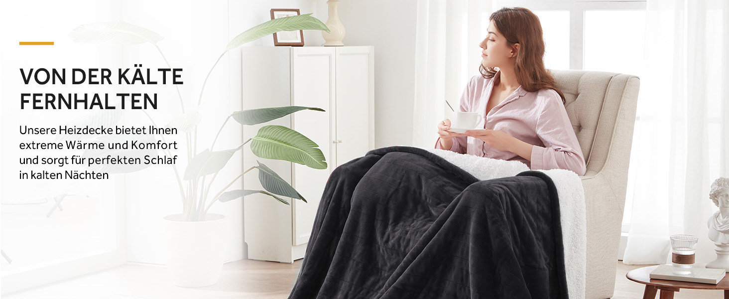 Електрична ковдра Warmrest 130x180 см, сіра, фланель-шерпа, 6 температурних режимів, таймер, захист від перегріву, пральна машина