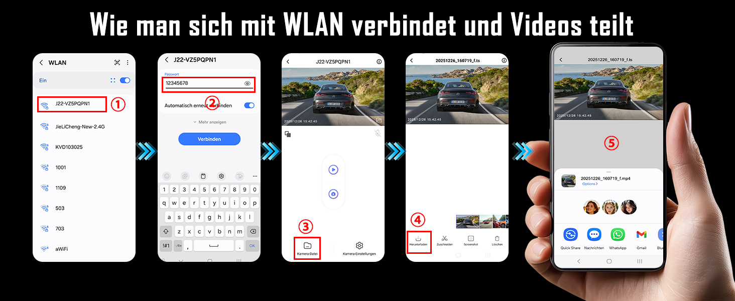 Автомобільний відеореєстратор 4K + 1080P з передньою та задньою камерами, 64GB SD карта, 5GHz WiFi, 1.97