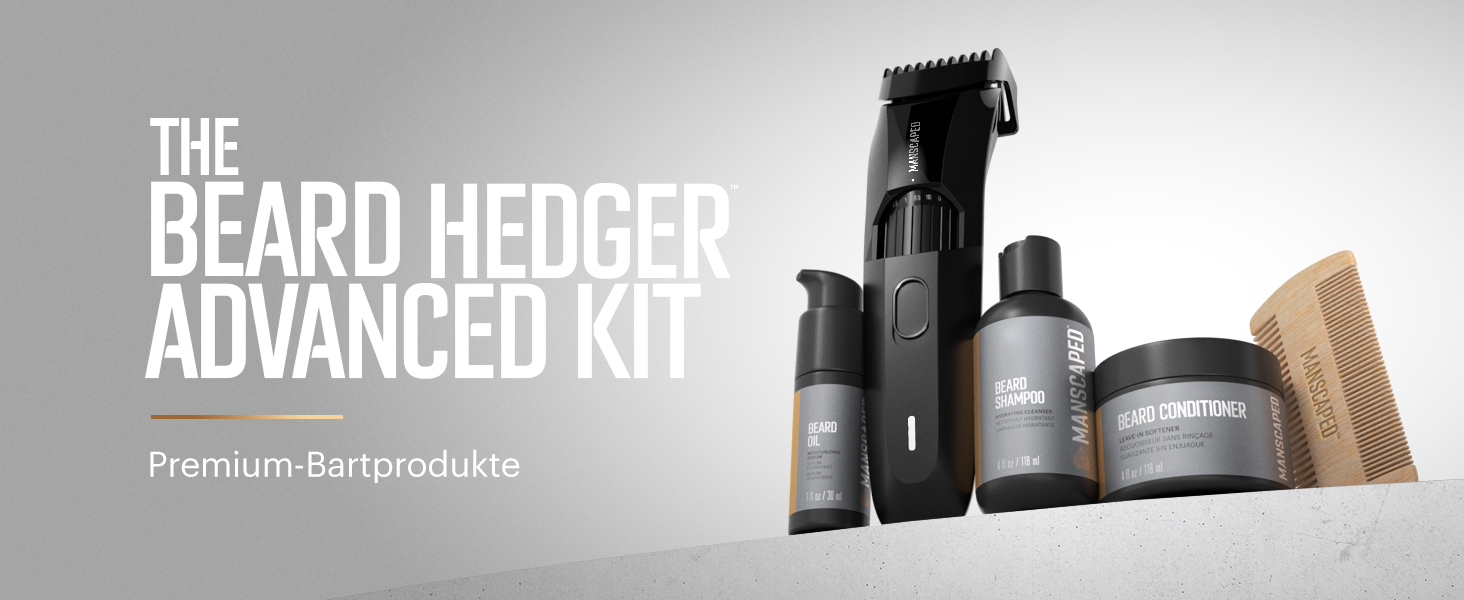 Набір для догляду за бородою MANSCAPED® The Beard Hedger® Advanced: тример, шампунь, кондиціонер, масло, гребінець