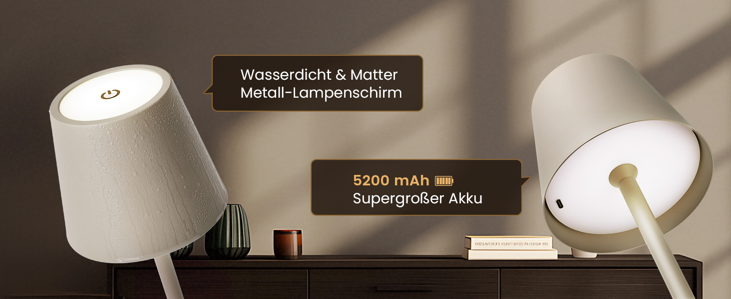 Настільна лампа бездротова акумуляторна Metalux Beige: світлодіодна, диммована, сенсорна, водонепроникна для дому та кемпінгу