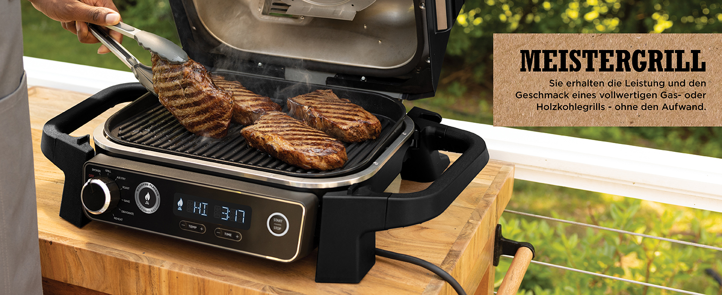 Ninja Woodfire Electric Grill with Smoker & Air Fryer - 7-in-1 Outdoor BBQ Grill - Weatherproof, Non-Stick, Portable - Grey/Black OG701EU