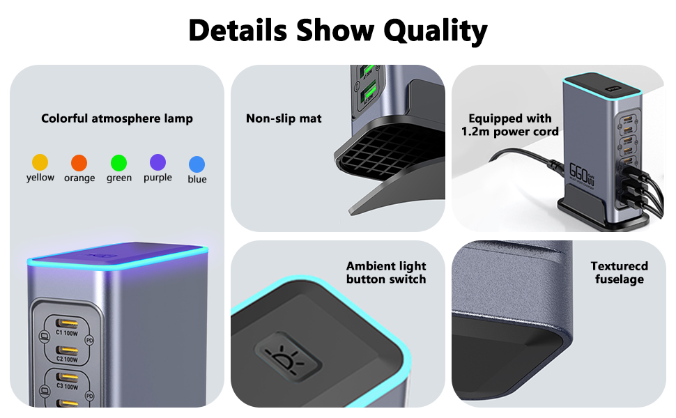 Зарядний пристрій USB C 620W GaN 10 портів: швидка зарядка для ноутбуків, iPhone, Samsung, MacBook Pro/Air (7x USB C + 3x USB A, PD)