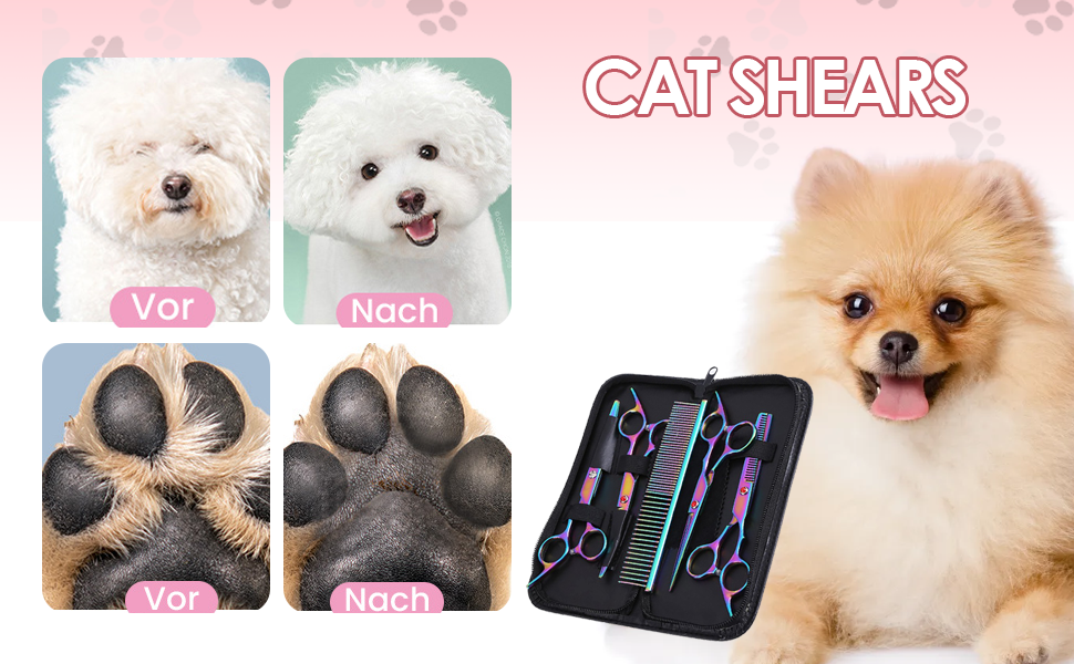 Набір ножиць для догляду за собаками (6 шт.), з нержавіючої сталі, веселковий дизайн, для собак та котів