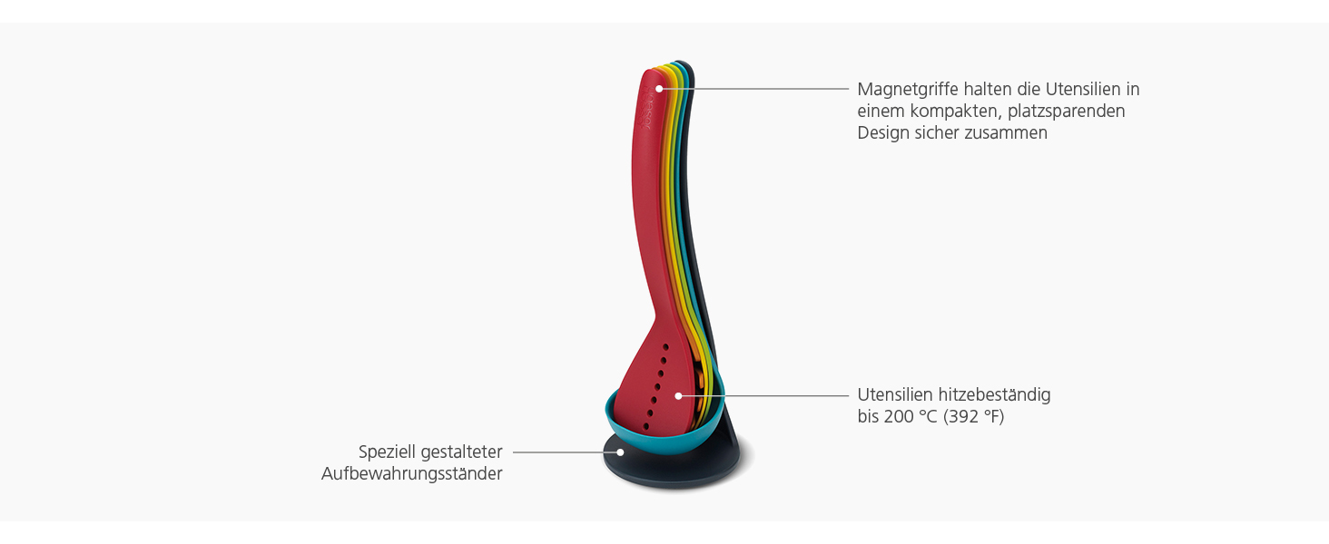 Набір кухонних аксесуарів Joseph Joseph Nest 5 шт. з магнітною підставкою, чорний/нержавіюча сталь, для компактної організації кухні, стійкий до миття в посудомийній машині