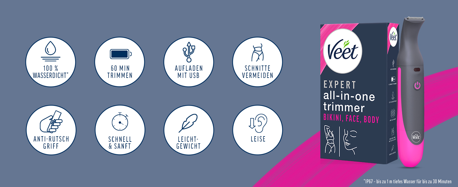 Триммер Veet Expert Intimate All-In-One: для обличчя, брів, інтимної зони та під пахвами - водонепроникний
