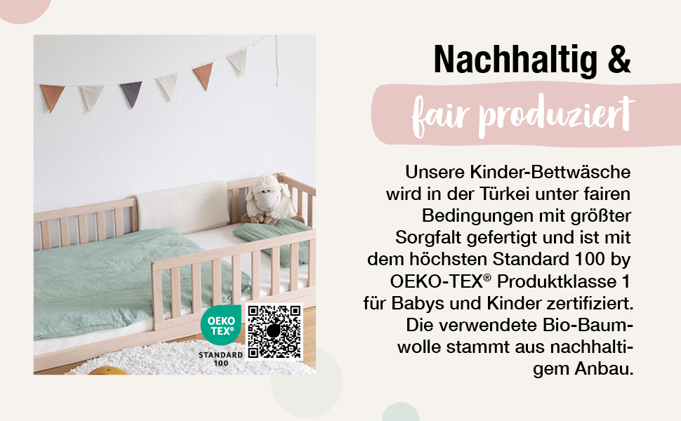 Набір постільної білизни Ehrenkind® з мусліну | 100% органічна бавовна | Standard 100 by Oeko-TEX | 100x135cm + 40x60cm, джинсовий колір