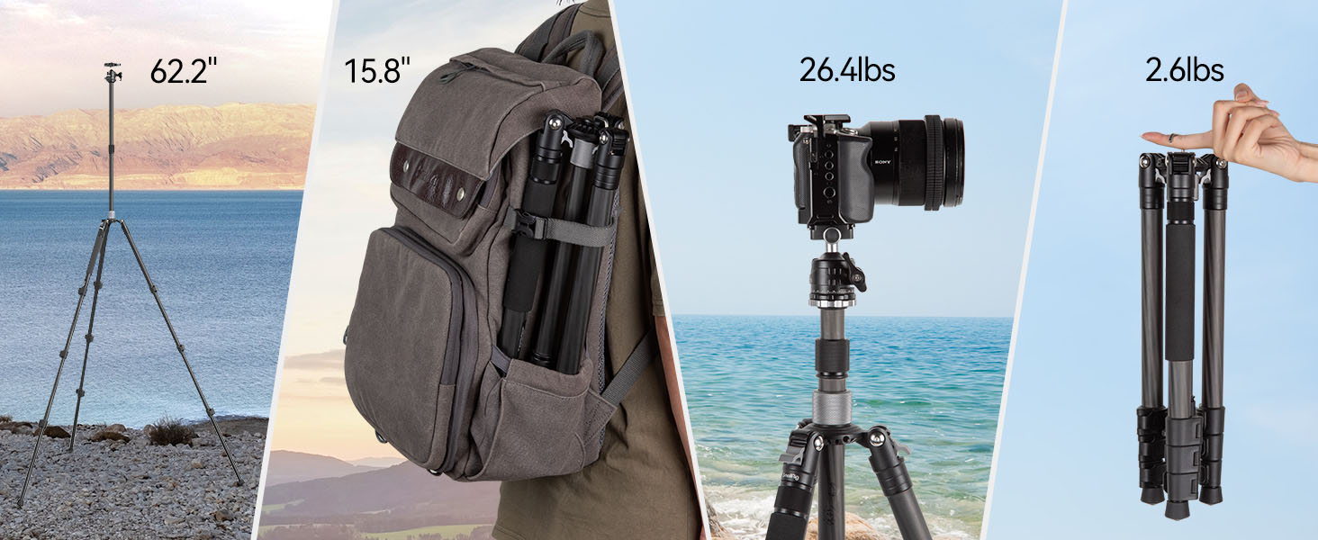 SMALLRIG штатив з вуглецевого волокна з центральною колоною, 360° кульова головка, знімний монопод, Quick Release Plate, вантажопідйомність 12 кг, 4059