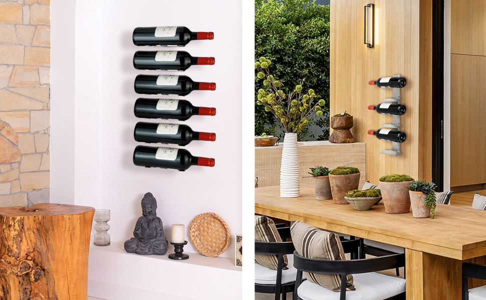 Настінна полиця для вина з нержавіючої сталі на 6 пляшок – стильна підвісна полиця для кухні та бару